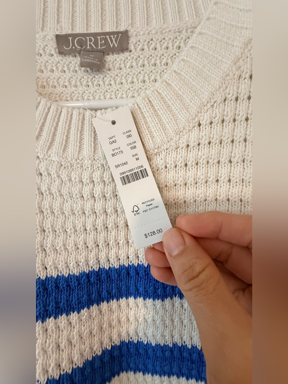 NWT J.Crew Textured Striped Crewneck Pullover Sweater Blue White🤩 - Picture 6 of 9